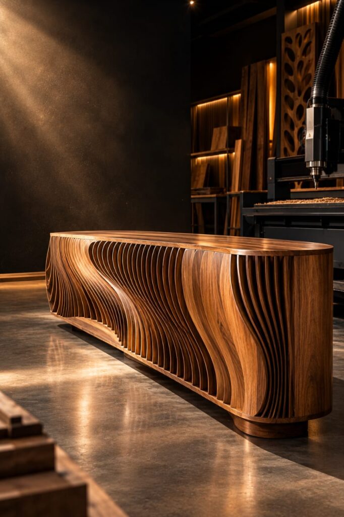 Pièce en bois façonnée à l'atelier WooDéco